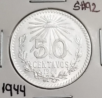 Moneda de 50 centavos de plata México 1944 .720, 50 centavos moneda de plata .720. Foto 1 de 4