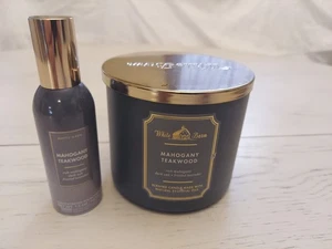  Bath & Body Works Mogano Teak 3 Stoppino Candele Profumate/Spray Corpo 1,5 Oz - Foto 1 di 7