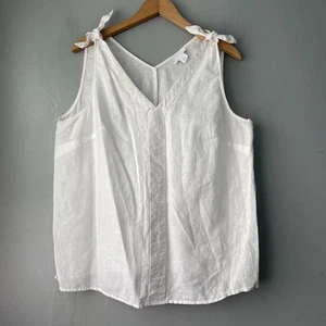 Liz Claiborne Size Large White Linen Blend Tie Bow Tank Top Summer Chic Classic - Picture 1 of 9