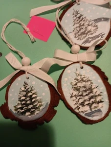Handbemalte Holzscheibe Ornamente 3er Set verschneite Bäume 3er Set OOAK F - Bild 1 von 4