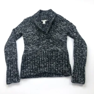 White House Black Market Acrylic V-Neck Collared Pullover Sweater Black White - Picture 1 of 9