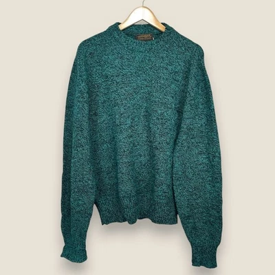 Eddie Bauer Wool Sweater Men Large Green Black Knit Crew Neck Pullover VTG - Image 1 of 4