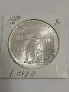 ONE PESO 1980 MEXICO CAS DE MONEDA ONE TROY OZ .925 PLATA PURA - Picture 1 of 2