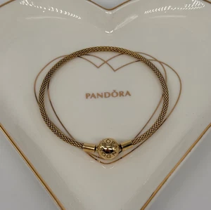 New 100% Genuine Pandora Yellow Shine Gold Moments Mesh Bracelet 566543-19cm - Picture 1 of 4