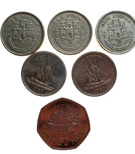 Gibraltar £5.50 – 5 x £1 Pound Coins – British Overseas Territor Lot of 6 coins - Picture 1 of 1