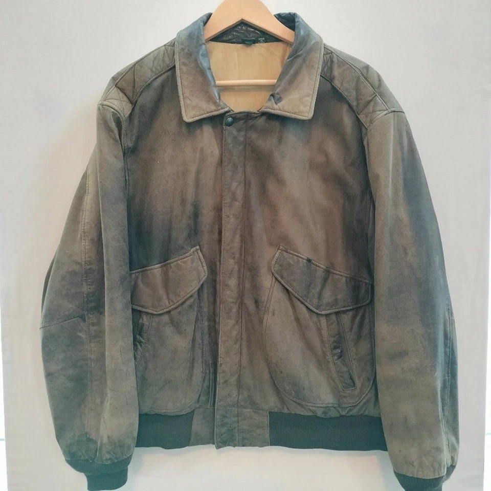 Chaqueta Bomber De Colección Hunt Club Cuero Marrón Para Hombre Talla Grande 48R Retro Años 80 Aviador Foto 1 de 4