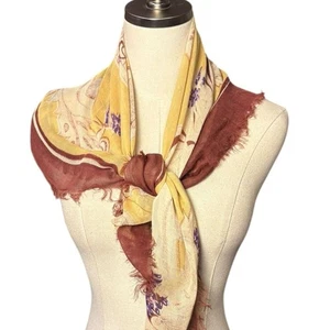 Vintage eleganter Fransen Damen Schal Baumwollmischung gelb braun - Bild 1 von 6