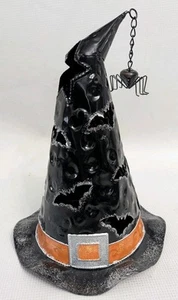 Black Tin Witches Hat With Spider Halloween Votive Tea Light Holder Decor - Picture 1 of 9