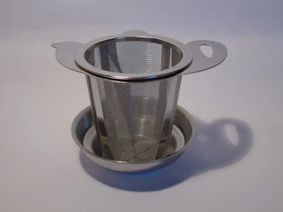 Loose tea infuser with drip tray / lid, teapot design, for mugs, stainless steel - Image 1 of 4
