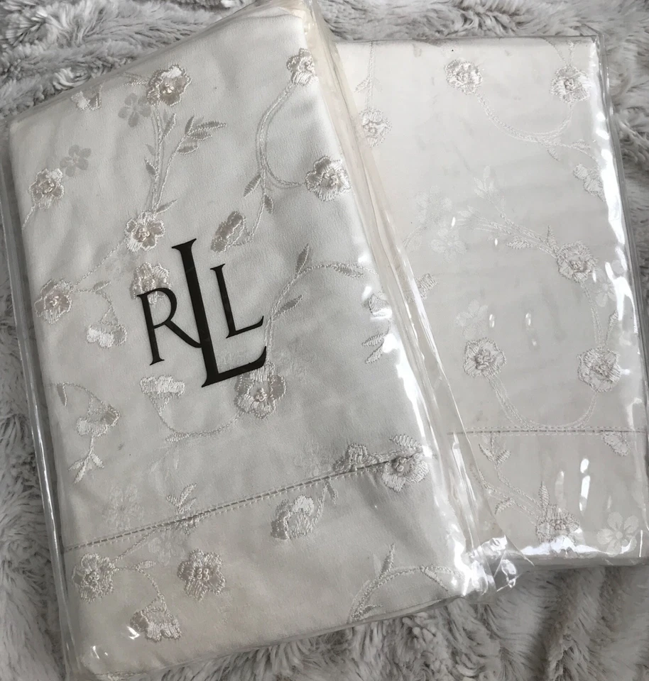 NIP RARE RALPH LAUREN WHITEHALL JACQUARD EMBROIDERED PAIR OF EURO SHAMS ~ SILK - Image 1 of 4