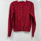 Ann Taylor Red Knit Floral Round Neck Long Sleeve Cardigan Sweater Women's Sz S