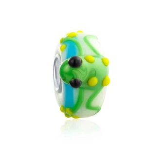 Green Animal 3D Lampwork Murano Glass Bead Charm 925 Sterling Silver - Picture 1 of 12