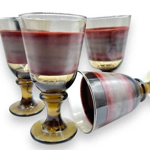 X4 Vintage Libbey Sango Nova Brown Water Goblet Wine Glass Smokey Southwestern - Picture 1 of 10