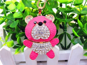 Child Women's Pink Lovely Little Bear Crystal Pendant Coat Necklace USA Seller - Picture 1 of 3