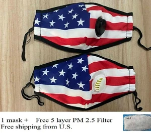 American Style - Maschera Viso Bandiera USA con Valvola di Respirazione + Filtro PM 2,5 Omaggio ✅ - Foto 1 di 16