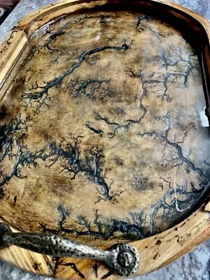 HOMEMADE Rustic Serving Tray with HIGH VOLTAGE Lichtenberg fractal designs - Image 1 of 4