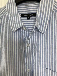 Herrenshirt M kurzärmelig blau weiß Pin gestreift neu Pfauen ohne Etikett - Bild 1 von 7