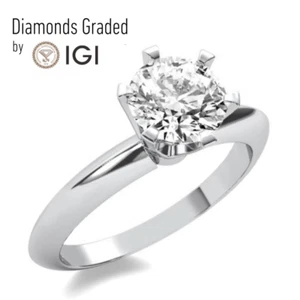 1Ct D VS1 Diamond Engagement Rings IGI Certfied Round Lab Grown 18K White Gold - Picture 1 of 4