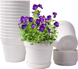15 Pack 6 Inch Plastic Planters with White Trays, Pots for Plants - Picture 1 of 6