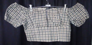 Cotton:on crop top brown tartan 3/4 zip stretchy off the shoulder size xxl - Picture 1 of 8