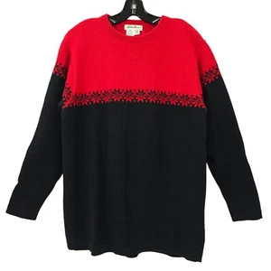 Suéter Pullover Eddie Bauer Negro Rojo Copo de Nieve Mujer Talla L Alto Algodón Cuello Redondo - Imagen 1 de 12