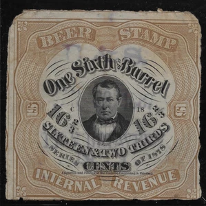 US Scott REA38C, 1878, Revenue Beer Stamp, Brown, 1/6 BBL, 16 2/3 Cent, HS, G/VG - Picture 1 of 1