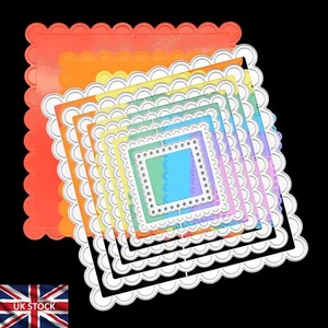 Nest of 7 Square Scallop Edged Patterned Metal Cutting Dies, Card Making, E8 - Picture 1 of 9