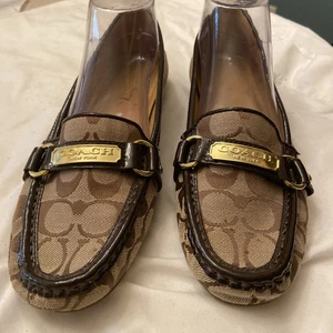 Coach Felisha Loafers Signature "C" Logo Shoes Slip On Fabric 10B Brown EUC - Picture 1 of 5