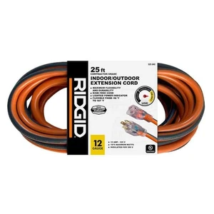 RIDGID Cavo di prolunga 25 piedi 12/3 resistente per interni/esterni con estremità illuminata - Foto 1 di 3
