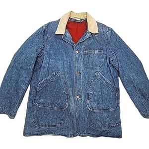 LL Bean Chore Barn Jacket Coat Size Large Tall Wool Lined Denim Jean Heavy VTG - Picture 1 of 20
