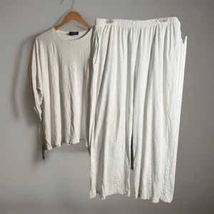 OUTFIT Eskandar Sz 3 White Pima Cotton Pants Top One Size Flaw Read. Y - Picture 1 of 12