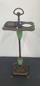 Cenicero verde jadeíta Art Deco vintage soporte para fumar cigarrillos ~ hierro fundido - Imagen 1 de 15
