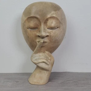 Máscara Tallada Madera Hibisco Indonesia Silencio Shh Emoción Rostro Teatral - Imagen 1 de 8