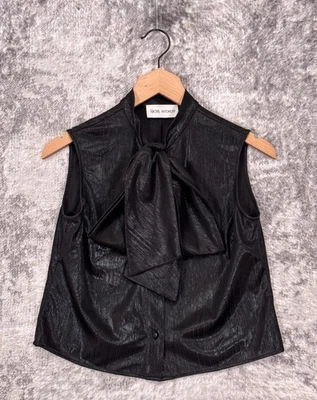 Blusa Rachel Antonoff Top XS para mujer con lazo melodía negra sin mangas Foto 1 de 4