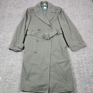 Vintage US Army Overcoat Mens 34S Green Wool Gabardine Trench Coat Military 70s - Picture 1 of 18