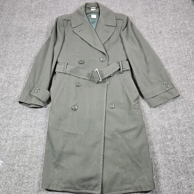 Vintage US Army Overcoat Mens 34S Green Wool Gabardine Trench Coat Military 70s - Image 1 of 4