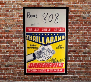 Poster con cornice spettacolo brivido auto e moto anni 50 14x22 acrobazie Daredevil Knievel - Foto 1 di 7