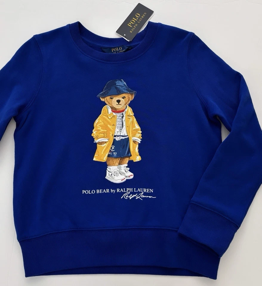 NWT, Girls Ralph Lauren Blue Polo Bear Sweatshirt. Size M(8-10). Eu 140 - Image 1 of 1