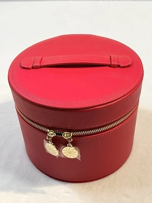 Estuche de tren redondo Bobbi marrón rojo con espejo portamaquillaje nuevo sin etiquetas Foto 1 de 4