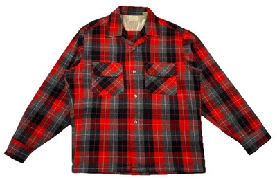 Vintage Sears Roebuck Wool Red Plaid Loop Collar Shirt Men’s Large Altered - Image 1 of 4