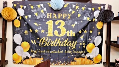 13th Birthday Decorations for Boys Girls, Black Gold Official Teenager (used) - Image 1 of 4