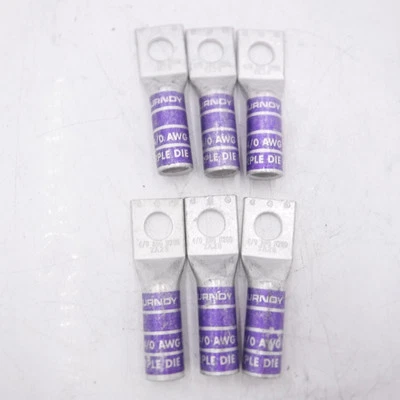6 Pack Burndy Purple Die 15 N200 4/0 AWG Copper Compression Lugs