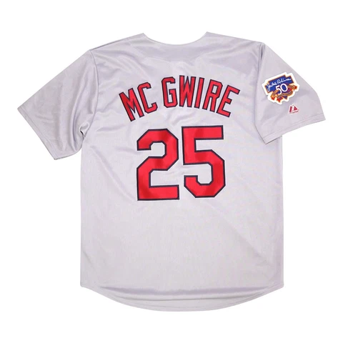 Mark McGwire 1997 St Louis Cardinals Grey Road Men's Jersey w/ Jackie 50th Patch Cover