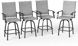 Set of 4 Swivel Barstools Bar Height Outdoor Chairs 360 Rotating Patio Chairs - Picture 1 of 7