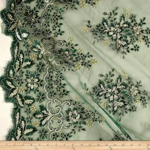 Rowley Sequin Embroidered Mesh Fabric. Lace Netting Material ideal for Sewing - Picture 1 of 16