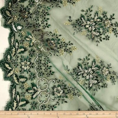 Rowley Sequin Embroidered Mesh Fabric. Lace Netting Material ideal for Sewing - Image 1 of 4