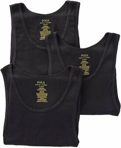 Polo RL Classic Fit Ribbed Tank with Moisture Wicking 100% Cotton -3 Pack, Black