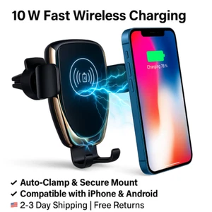 Cargador Rapido Inalambrico para Auto Coche Cargador de Carro y iPhone - Picture 1 of 21