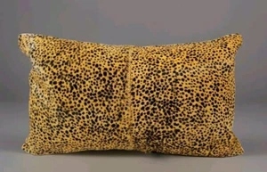 Leopard Print Cowhide Lumbar Pillow 12"x20" By Ballard Black Ultra Suede Back #1 - Picture 1 of 9