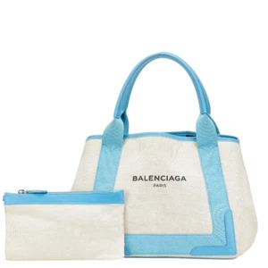 Auténtico bolso de mano BALENCIAGA Navy Cabas S 339933 azul marfil con bolsa de lona de cuero - Imagen 1 de 13